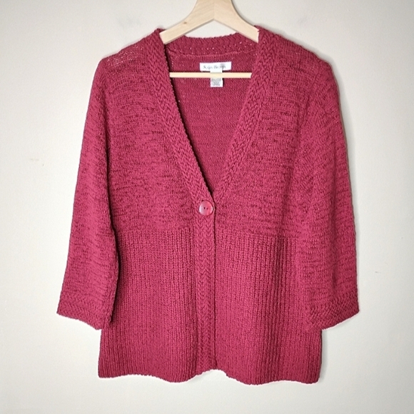 Susan Bristol Ribbon-Knit One-Button Cardigan | Feminine Layering Sweater  l XL - Picture 2 of 9